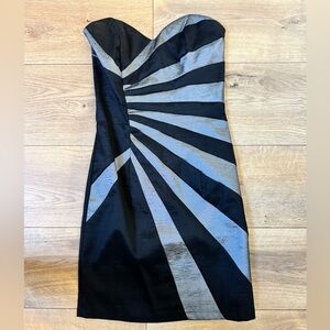 Cache Strapless Black and Silver Dress